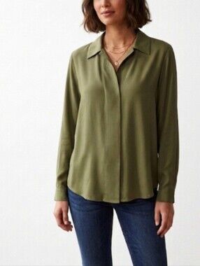 Vintage Anna & Frank 100% Silk Blouse Olive Green -Size M